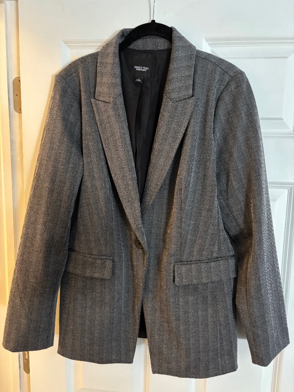 Grey herringbone stretch blazer size L